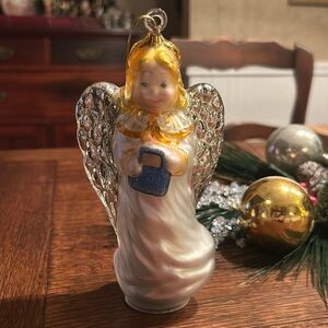 Vintage Glass Angel Ornament
Gold Cord Hanger or Flat Bottom for Standing